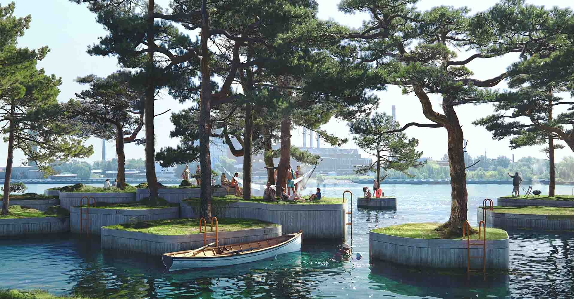 A “parkipelago” of floating islands to provide more public spaces in Copenhagen